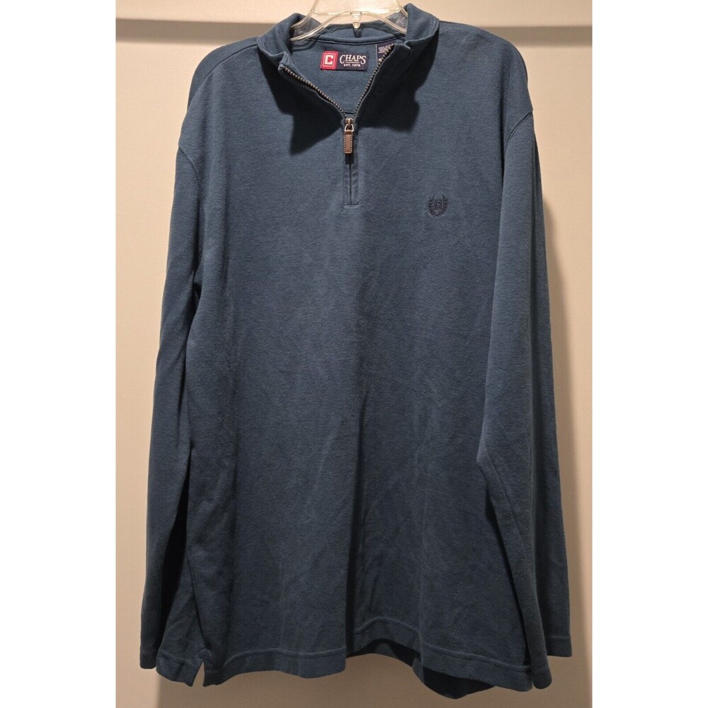 Chaps Mens XL Blue Quarter Zip Long‎ Sleeve Pullover Casual Shirt